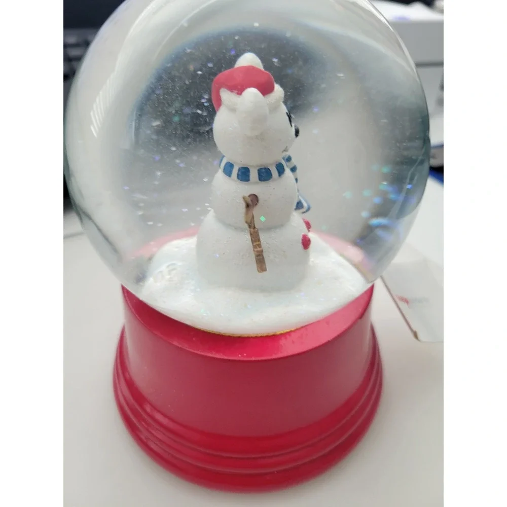 Disney Store Mickey Mouse Snowman Snow Globe Christmas Holiday Red Base New